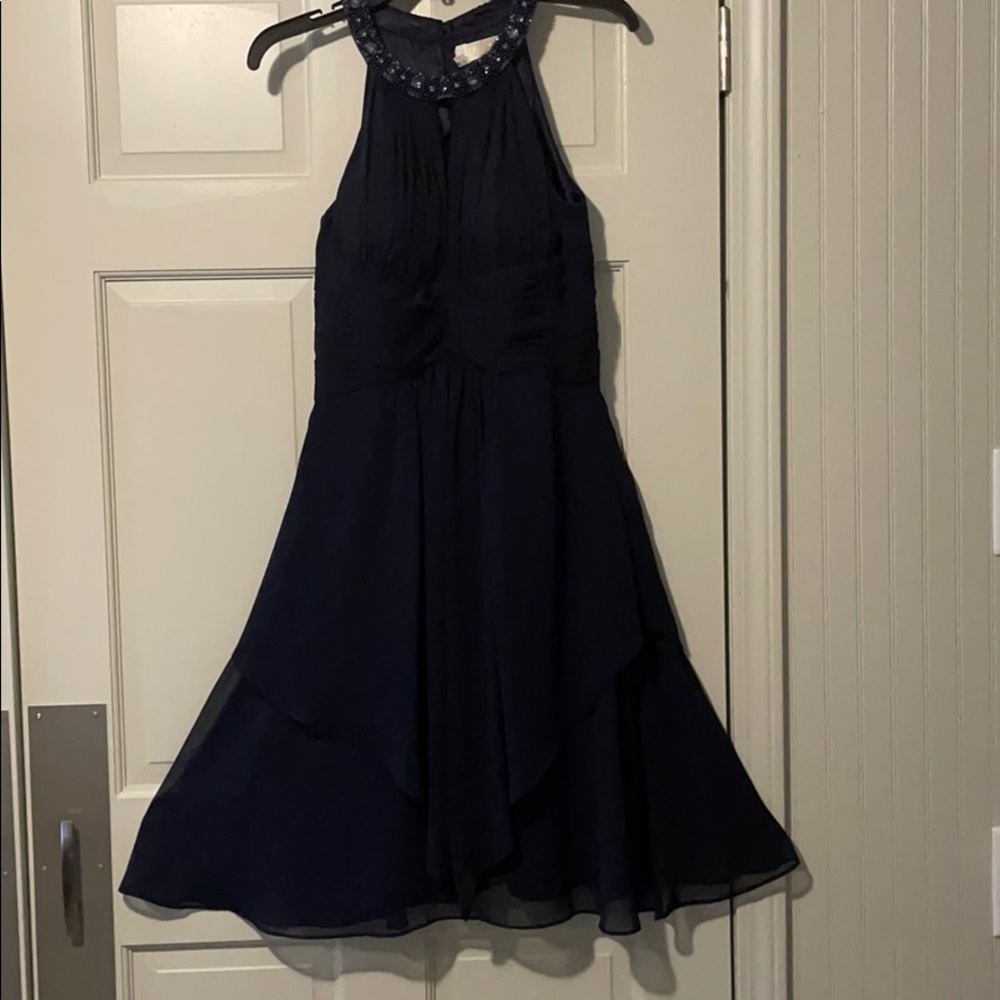Eliza J Embellished Neck Layered Chiffon Dress